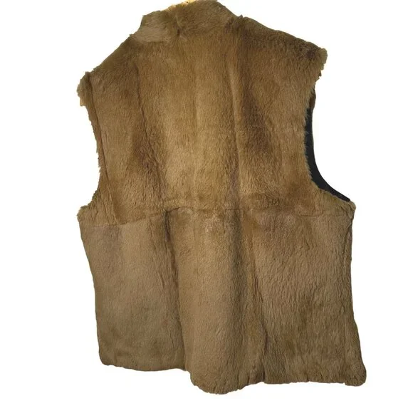VTG SPI 25 Natural Lapin Rabbit Fur Vest L Double Zip Boho Cottagecore Layering